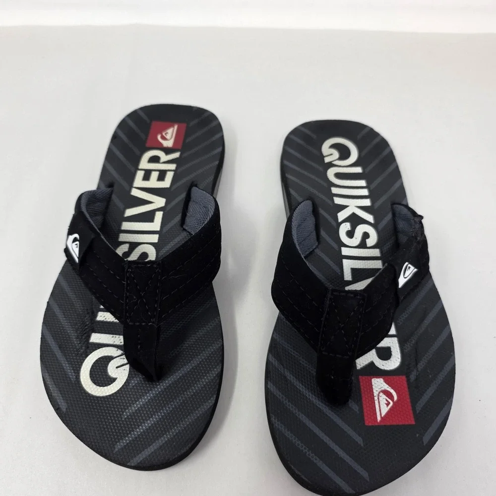 Quiksilver Flip Flop Sandals Mens 8.5 Black Grey Logo Thong Beach Shoes Fair
